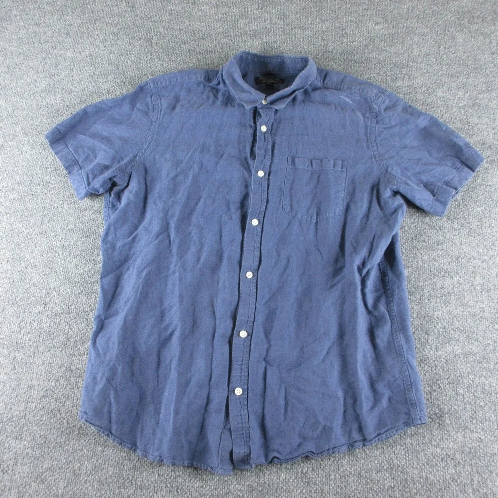 Banana Republic Shirt Mens XL Blue Linen Cotton Short Sleeve Button Up Casual